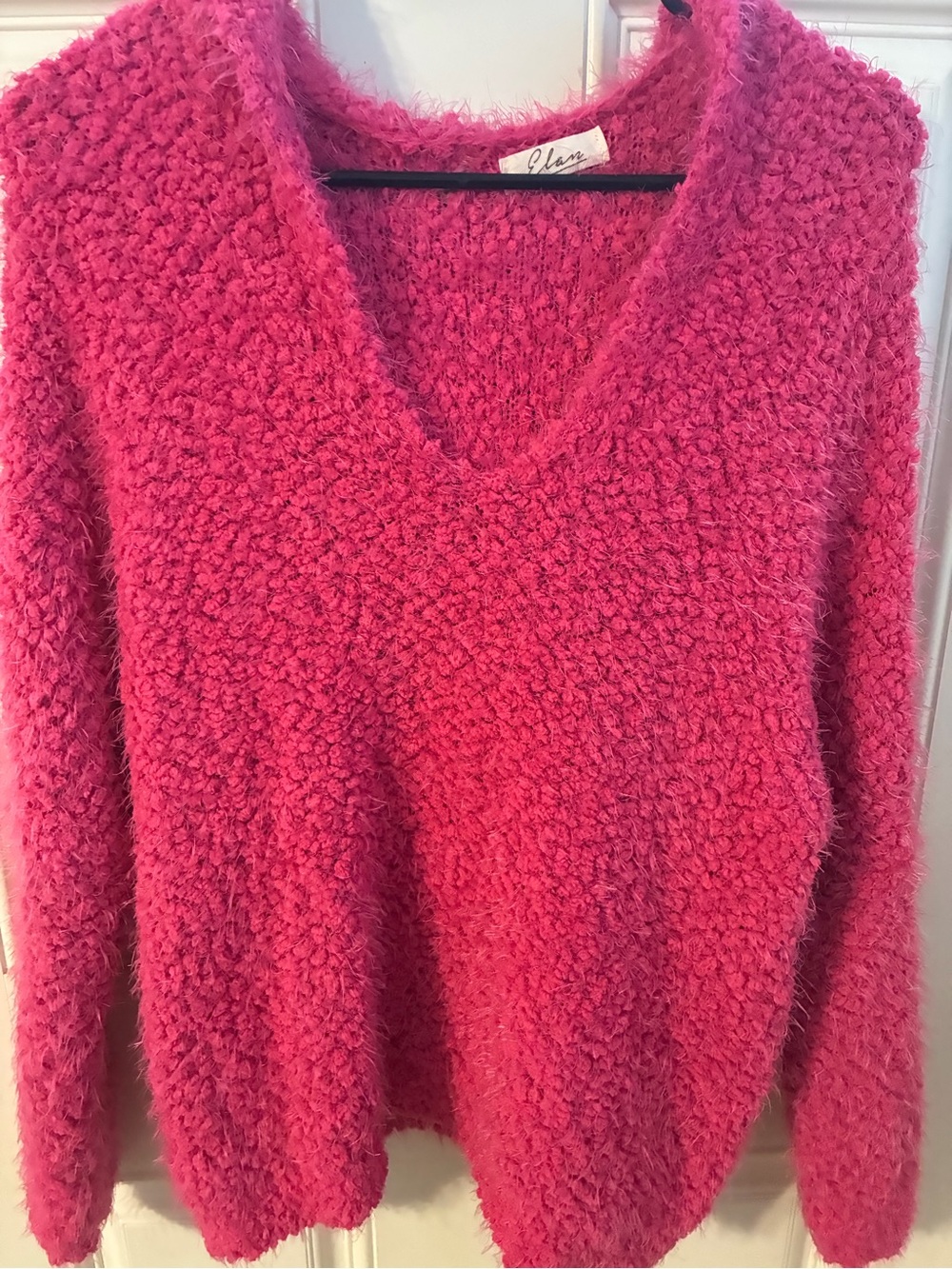 Elan Plush V-Neck Sweater in Bright Pink